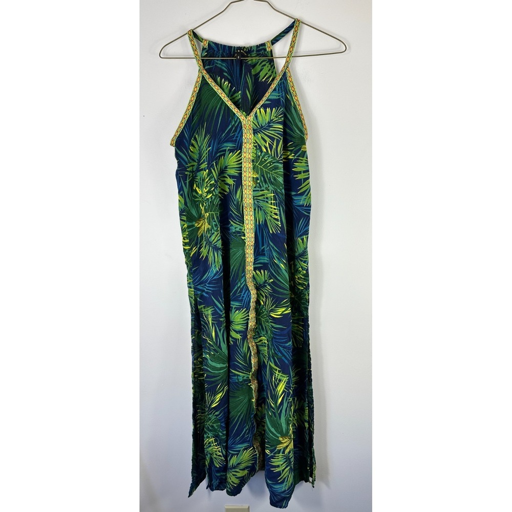 America and Beyond Tropical Maxi Dress Womens Small Blue Beach Resort Hawaiian